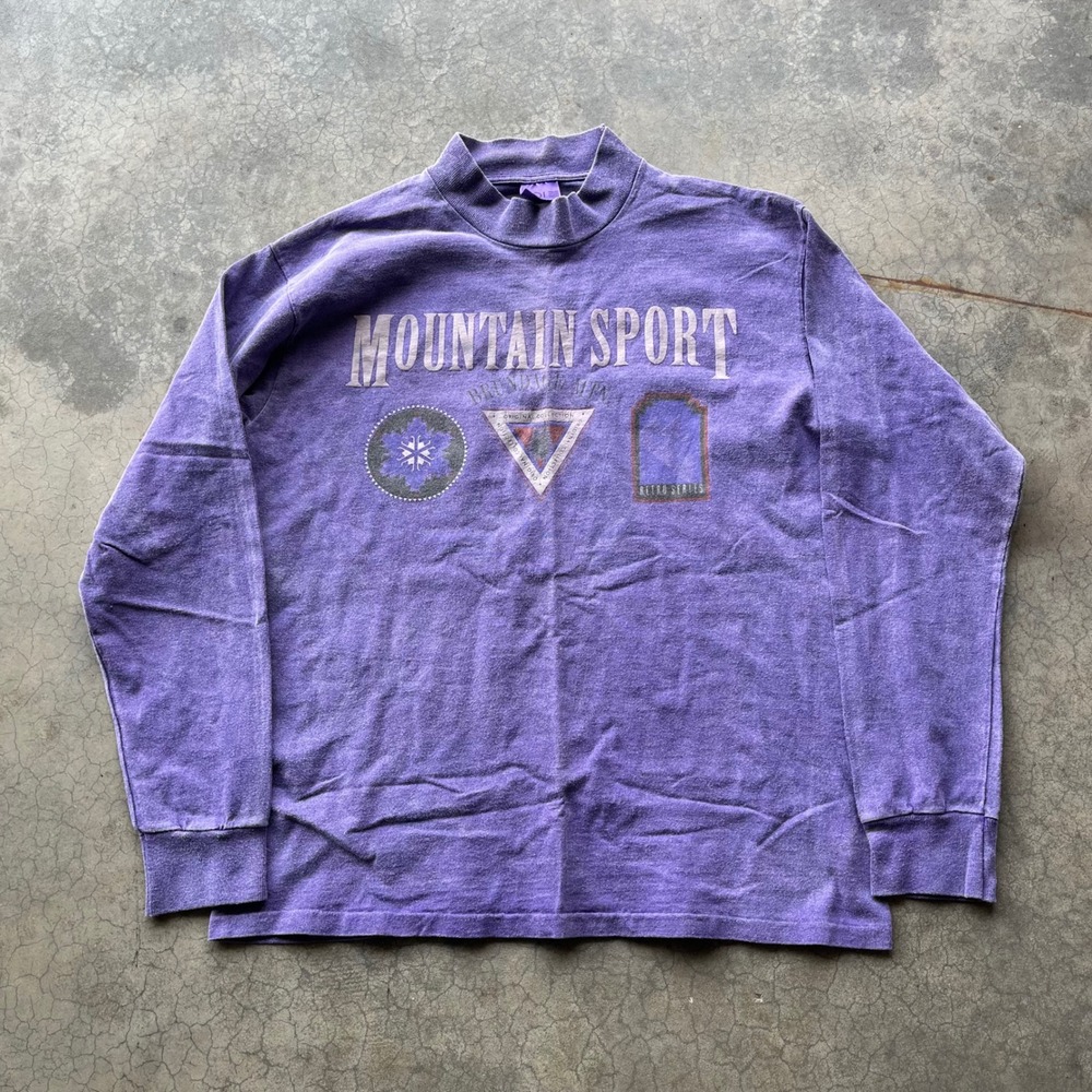 Vintage SDI Mountain Sport Purple Mock Neck Long Sleeve Graphic Shirt Large
